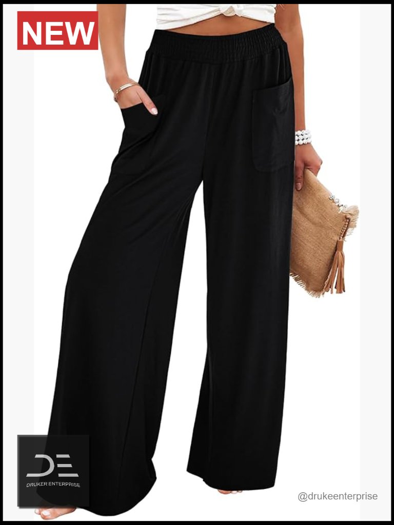 Wide Leg Palazzo Pants High Waisted Smocked Elastic Bell Bottom Baggy